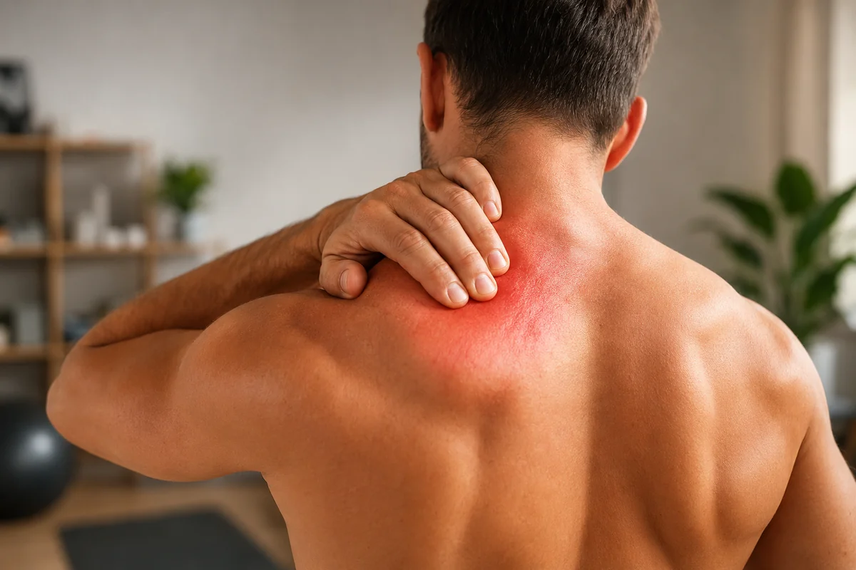 Aplicación de crema Blue Wonder para el dolor muscular en la rodilla
