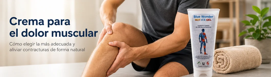 Crema para el dolor muscular Blue Wonder aplicada en la rodilla